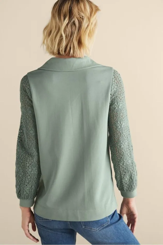 Women Crochet Sleeve French Terry Tunic Navy Soft Surroundings Tops Women Crochet Sleeve French Terry Tunic Navy Soft Surroundings Tops