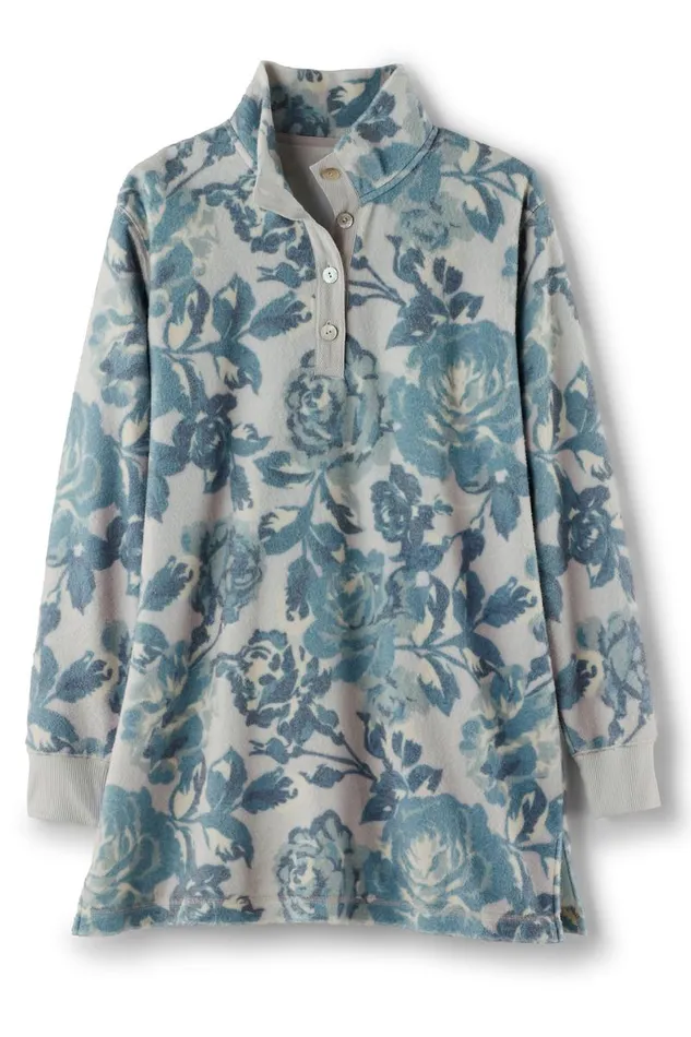 Women Cuddle Pullover Rose Garden Blue Soft Surroundings Tops Women Cuddle Pullover Rose Garden Blue Soft Surroundings Tops