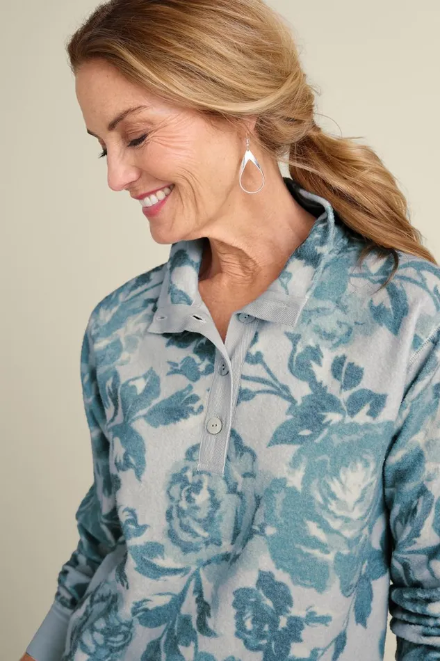 Women Cuddle Pullover Rose Garden Blue Soft Surroundings Tops Women Cuddle Pullover Rose Garden Blue Soft Surroundings Tops