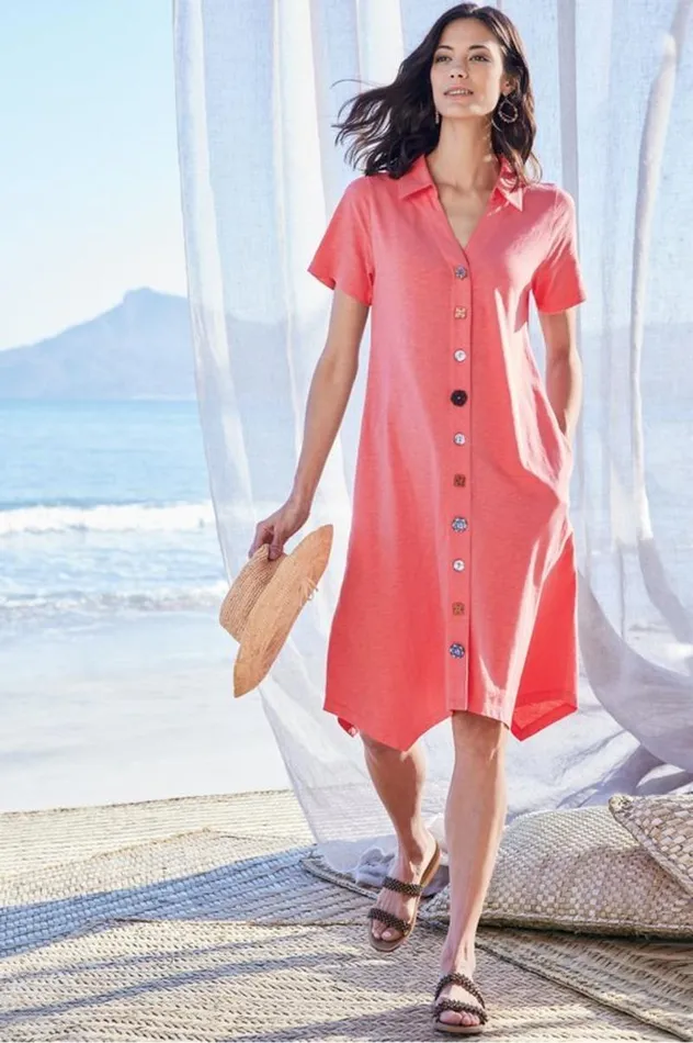 Women Danielle Button Dress Sunset Coral Soft Surroundings Dresses Women Danielle Button Dress Sunset Coral Soft Surroundings Dresses