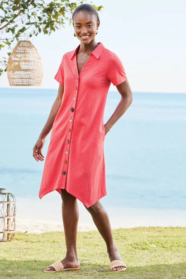 Women Danielle Button Dress Sunset Coral Soft Surroundings Dresses Women Danielle Button Dress Sunset Coral Soft Surroundings Dresses
