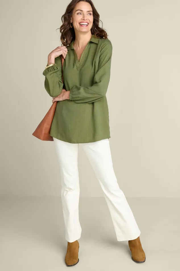 Women Delaine Tencel Tunic Loden Green Soft Surroundings Tops Women Delaine Tencel Tunic Loden Green Soft Surroundings Tops