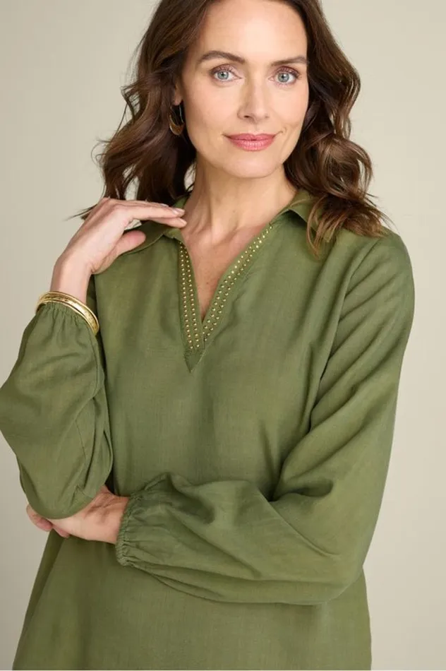 Women Delaine Tencel Tunic Loden Green Soft Surroundings Tops Women Delaine Tencel Tunic Loden Green Soft Surroundings Tops