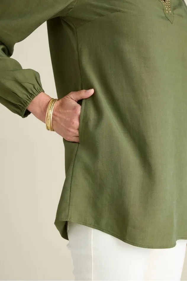 Women Delaine Tencel Tunic Loden Green Soft Surroundings Tops Women Delaine Tencel Tunic Loden Green Soft Surroundings Tops