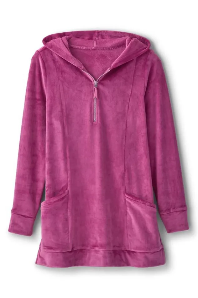 Women Dixie Velour Zip Hoodie Tunic Boysenberry Soft Surroundings Tops Women Dixie Velour Zip Hoodie Tunic Boysenberry Soft Surroundings Tops