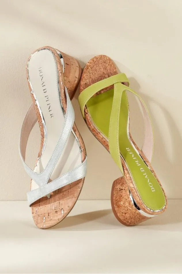 Women Donald Pliner Mida Cork Heel Slide Silver Soft Surroundings Shoes