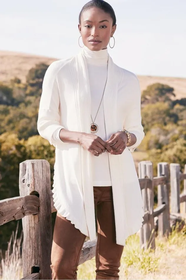 Women Draped Ruffle Cardigan Cabernet Soft Surroundings Tops