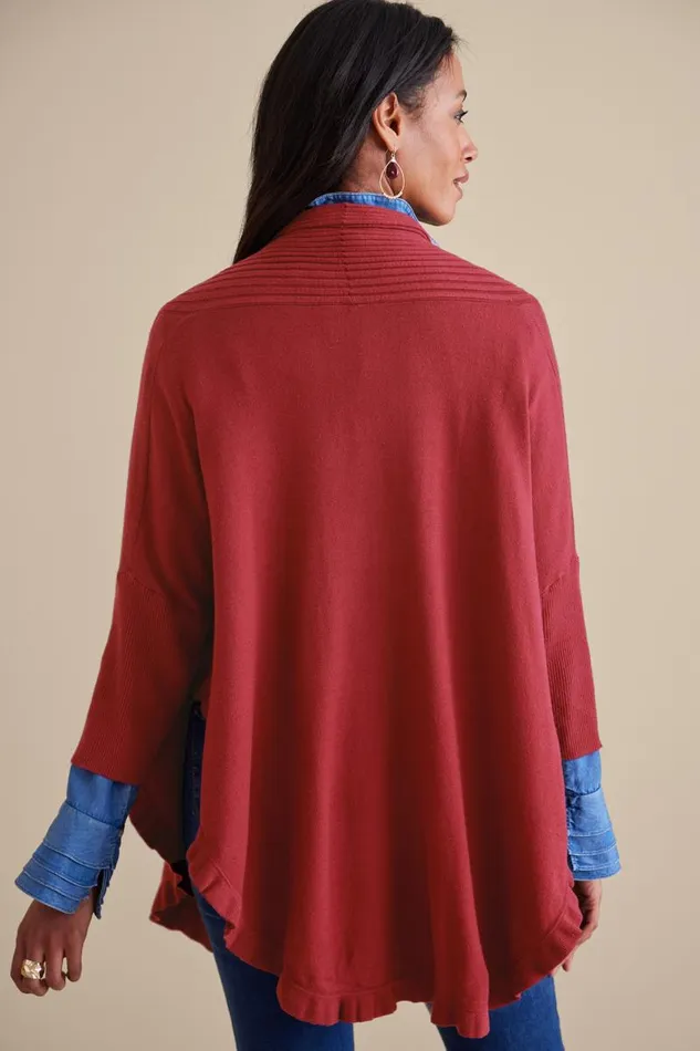 Women Draped Ruffle Cardigan Cabernet Soft Surroundings Tops Women Draped Ruffle Cardigan Cabernet Soft Surroundings Tops