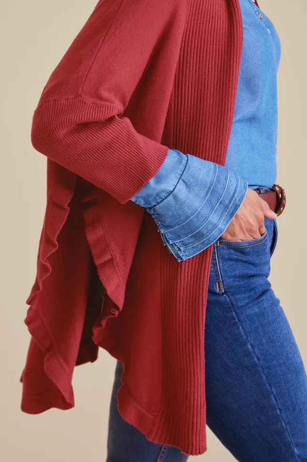 Women Draped Ruffle Cardigan Cabernet Soft Surroundings Tops Women Draped Ruffle Cardigan Cabernet Soft Surroundings Tops