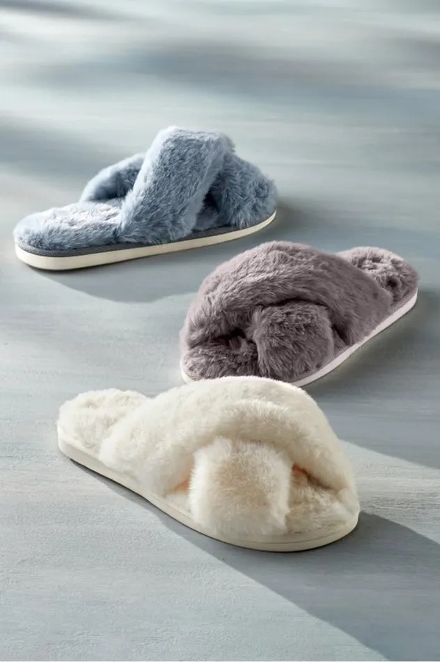 Women Dreama Faux Fur Cross Band Slippers Cream Soft Surroundings Shoes Women Dreama Faux Fur Cross Band Slippers Cream Soft Surroundings Shoes