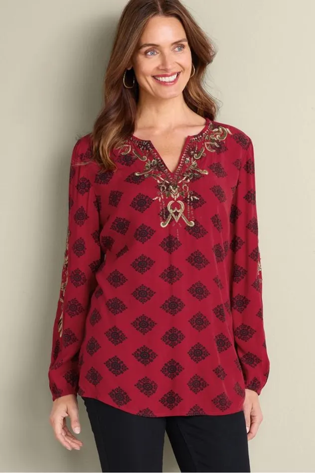 Women Eboni Embellished Tunic Ditsy Foulard Soft Surroundings Tops