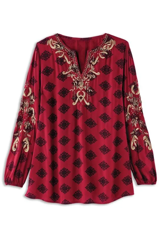 Women Eboni Embellished Tunic Ditsy Foulard Soft Surroundings Tops Women Eboni Embellished Tunic Ditsy Foulard Soft Surroundings Tops
