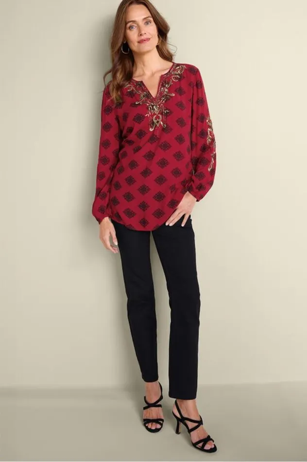 Women Eboni Embellished Tunic Ditsy Foulard Soft Surroundings Tops Women Eboni Embellished Tunic Ditsy Foulard Soft Surroundings Tops
