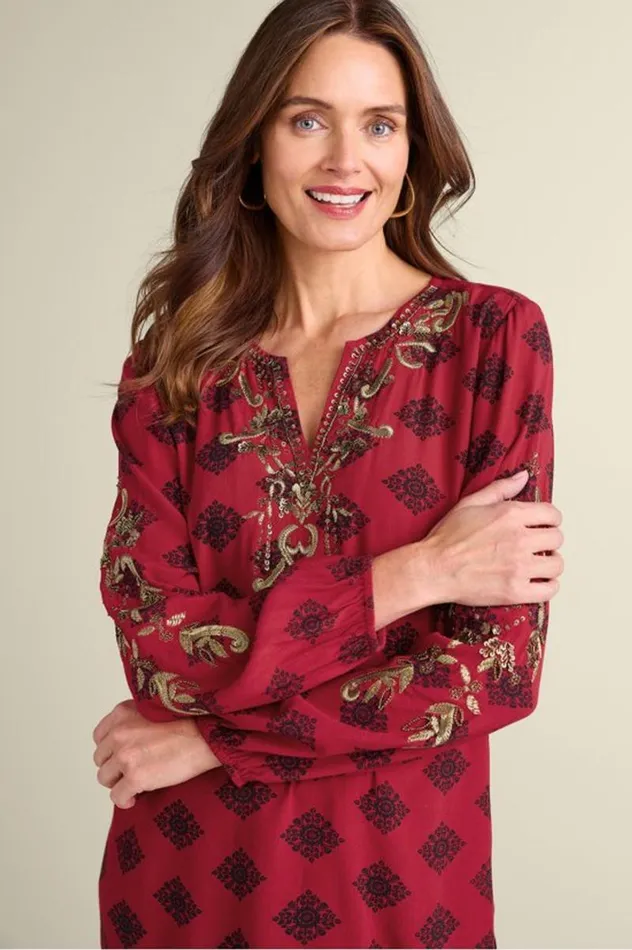 Women Eboni Embellished Tunic Ditsy Foulard Soft Surroundings Tops Women Eboni Embellished Tunic Ditsy Foulard Soft Surroundings Tops