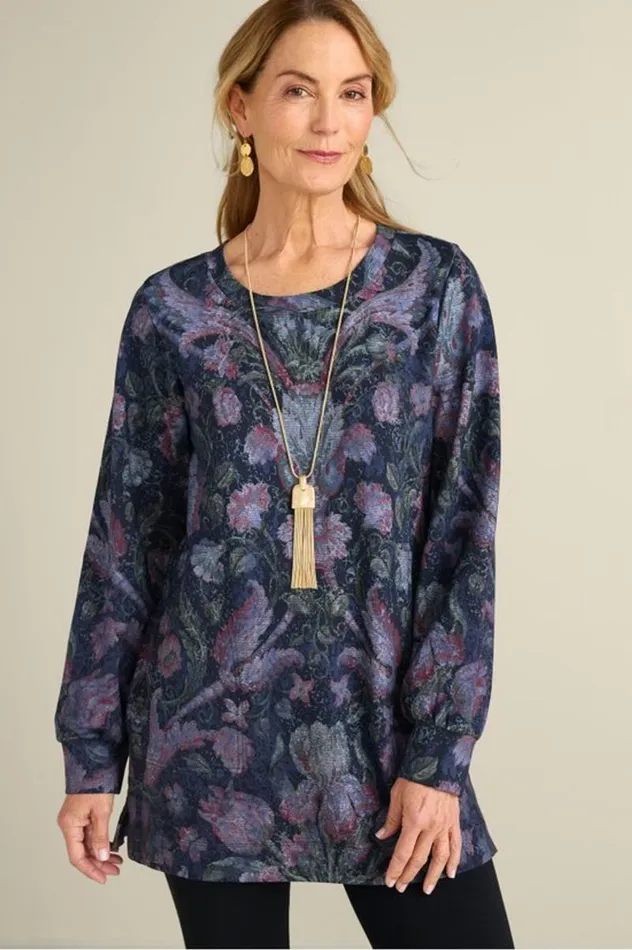 Women Edith French Terry Tunic Iris Bloom Soft Surroundings Tops
