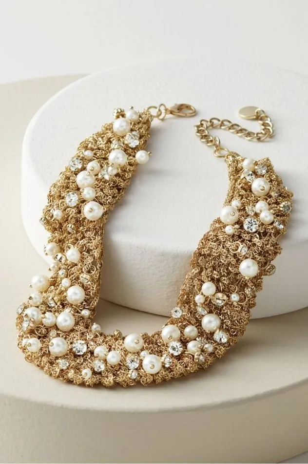 Women Elanore Crochet Pearl Necklace Gold Soft Surroundings Jewelry