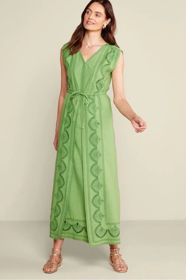 Women Ellison Linen Blend Maxi Dress Piquant Green Soft Surroundings Dresses