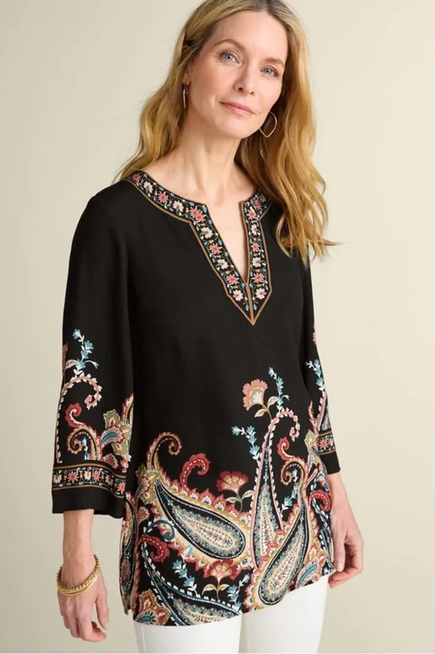 Women Elma 34 Sleeve Tunic Cascading Brder Soft Surroundings Tops