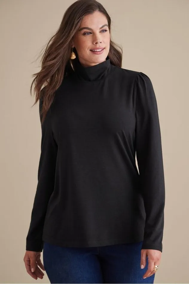 Women Emme Turtleneck Top Black Soft Surroundings Tops