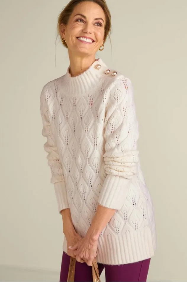 Women Ensley Button Sweater Tunic Ivory Pearl Soft Surroundings Tops