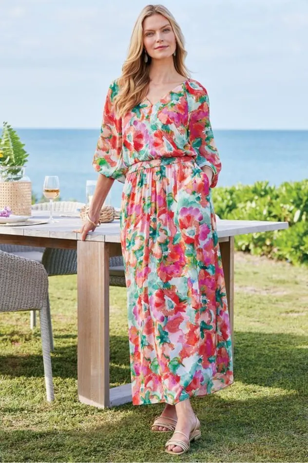 Women Evalina Maxi Dress Tropical Floral Soft Surroundings Dresses