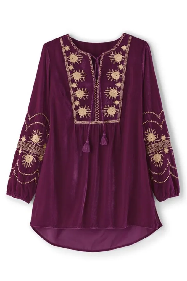 Women Evelyne Embroidered Velvet Tunic Magenta Purple Soft Surroundings Tops Women Evelyne Embroidered Velvet Tunic Magenta Purple Soft Surroundings Tops