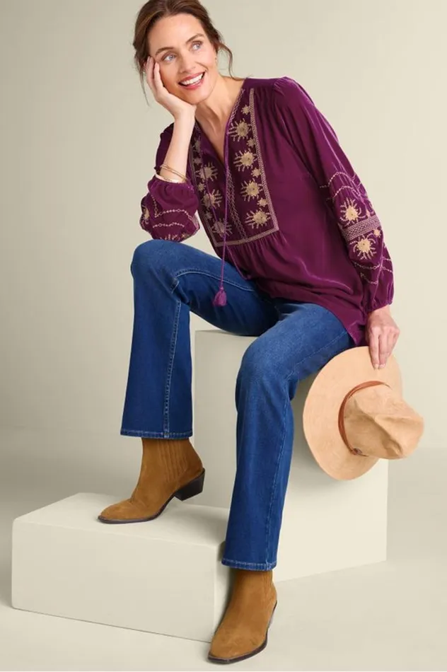 Women Evelyne Embroidered Velvet Tunic Magenta Purple Soft Surroundings Tops Women Evelyne Embroidered Velvet Tunic Magenta Purple Soft Surroundings Tops
