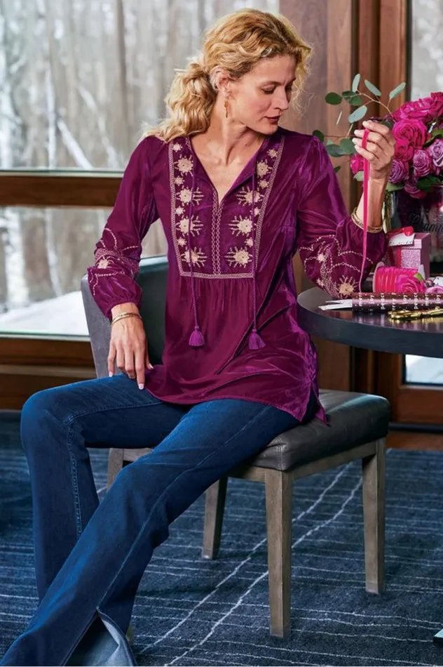 Women Evelyne Embroidered Velvet Tunic Magenta Purple Soft Surroundings Tops Women Evelyne Embroidered Velvet Tunic Magenta Purple Soft Surroundings Tops