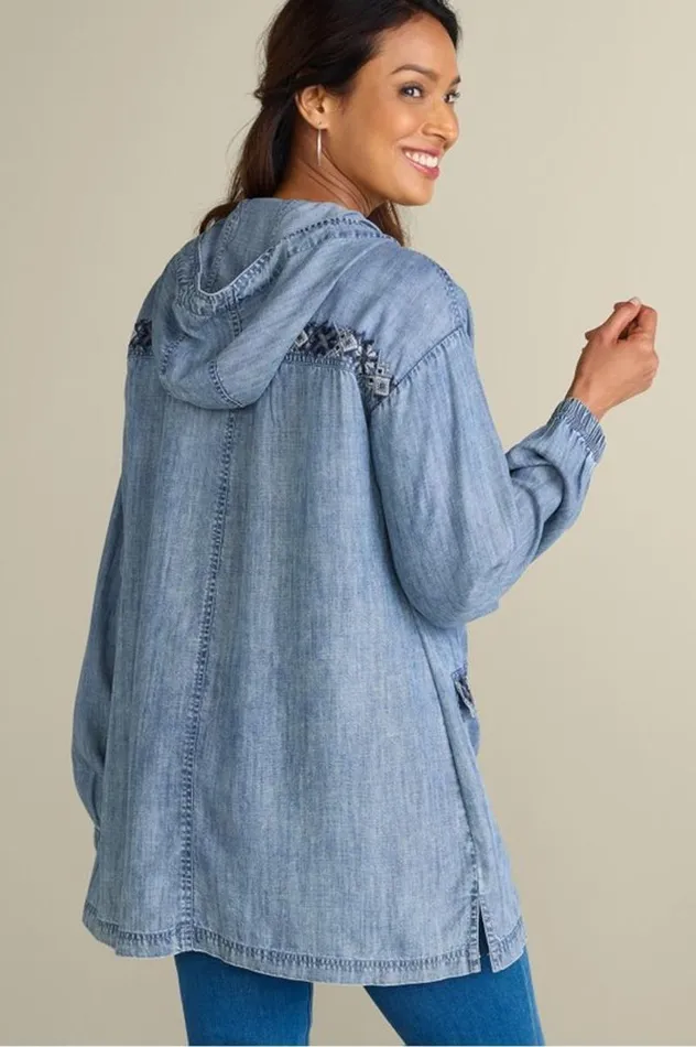 Women Evie Embroidered Tencel Hoodie Washed Blue Soft Surroundings Tops Women Evie Embroidered Tencel Hoodie Washed Blue Soft Surroundings Tops