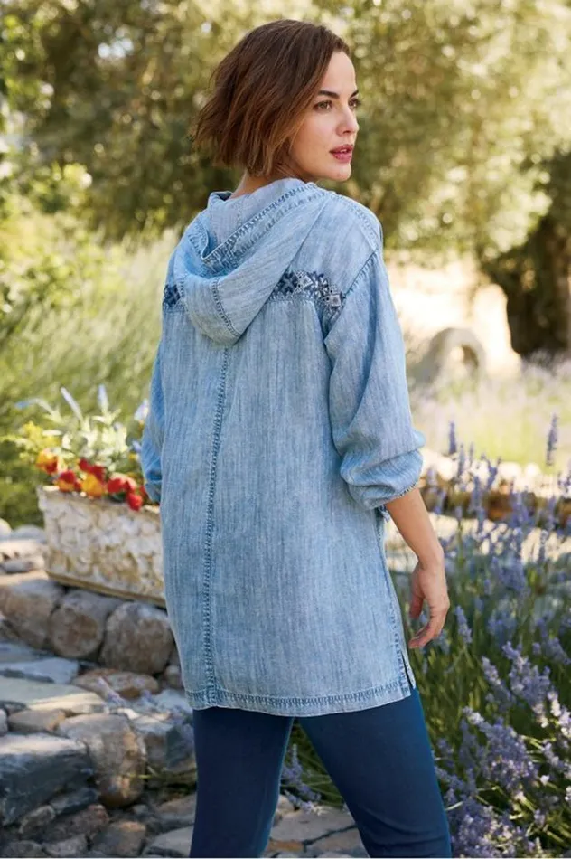 Women Evie Embroidered Tencel Hoodie Washed Blue Soft Surroundings Tops Women Evie Embroidered Tencel Hoodie Washed Blue Soft Surroundings Tops
