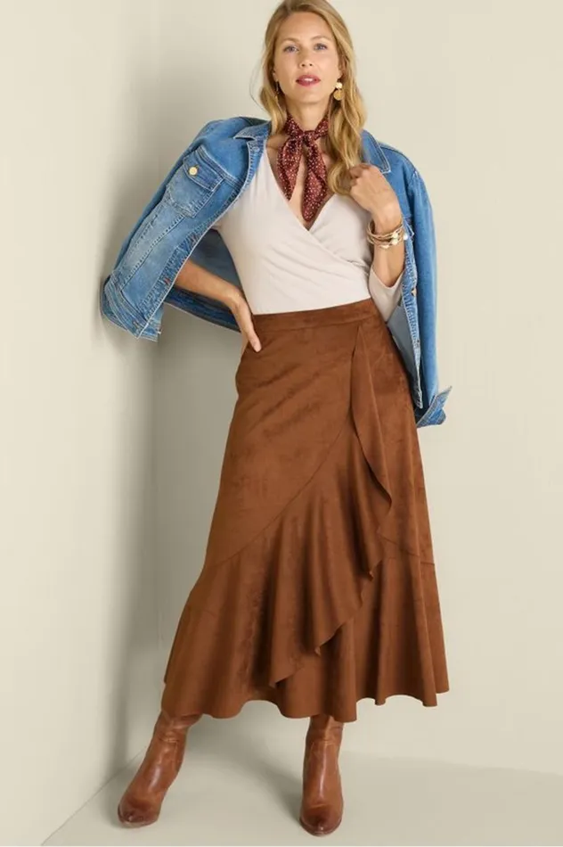 Women Faux Suede Skirt Saddle Soft Surroundings Skirts