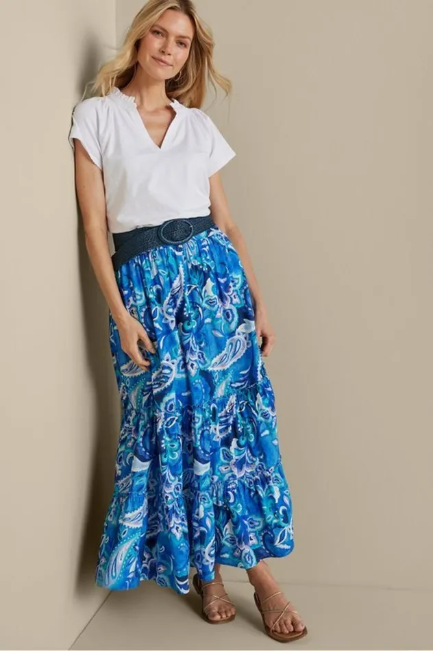 Women Feyre Maxi Skirt Island Sun Paisley Blue Soft Surroundings Skirts