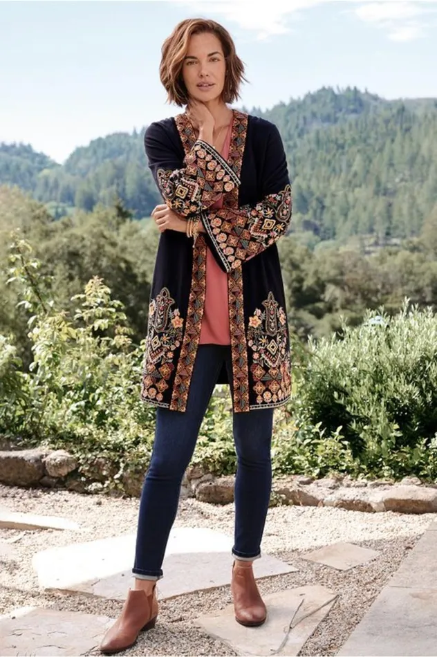 Women Fiberworks Kimono Antique Black Soft Surroundings Toppers