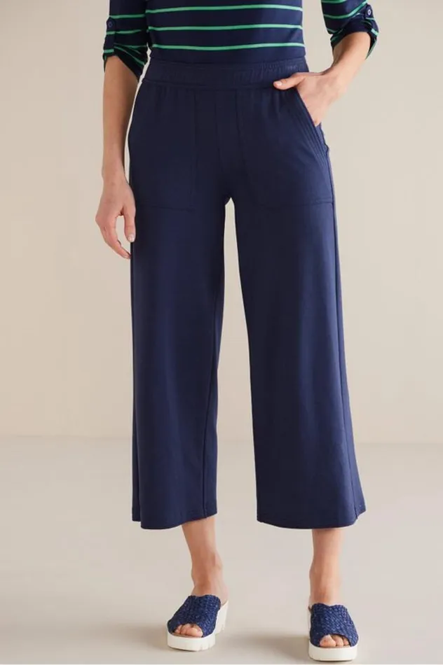 Women Fina French Terry Crop Pants Navy Soft Surroundings Pants Women Fina French Terry Crop Pants Navy Soft Surroundings Pants