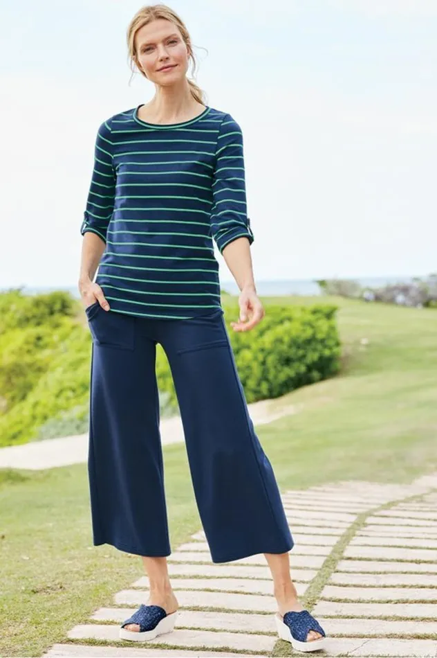 Women Fina French Terry Crop Pants Navy Soft Surroundings Pants Women Fina French Terry Crop Pants Navy Soft Surroundings Pants
