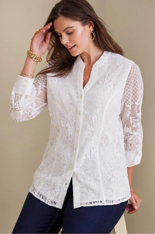 Women Fiori Top Ivory Pearl Soft Surroundings Tops