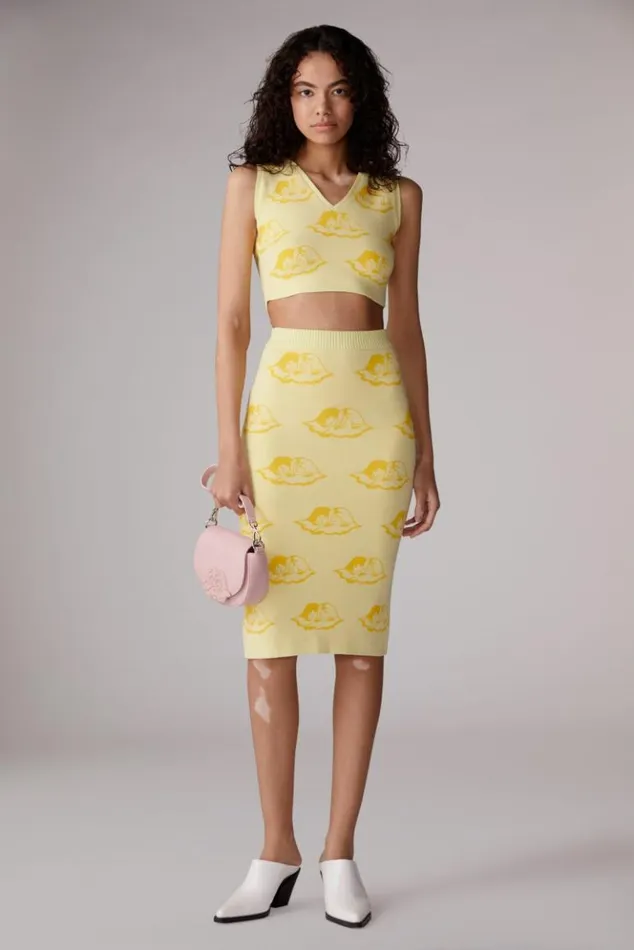 Women Fiorucci All Over Angels Knit Crop Vest Yellow Yellow