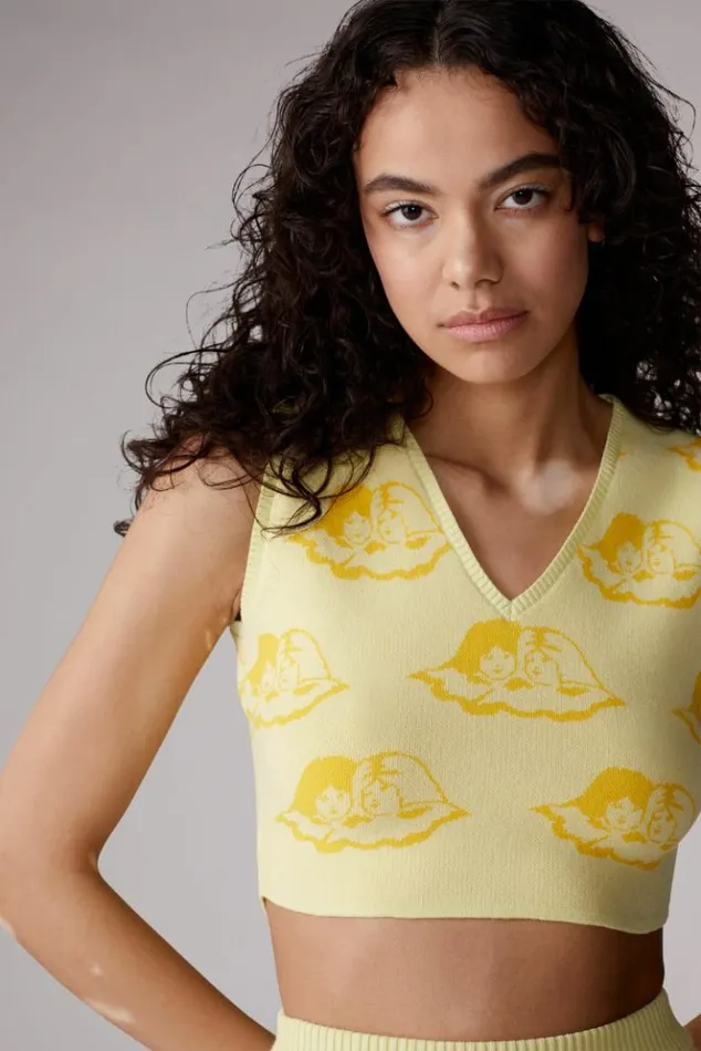 Women Fiorucci All Over Angels Knit Crop Vest Yellow Yellow Women Fiorucci All Over Angels Knit Crop Vest Yellow Yellow