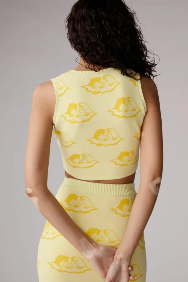 Women Fiorucci All Over Angels Knit Crop Vest Yellow Yellow Women Fiorucci All Over Angels Knit Crop Vest Yellow Yellow