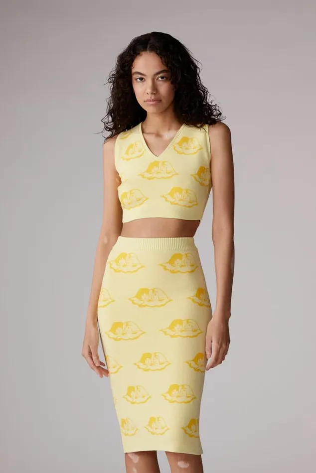 Women Fiorucci All Over Angels Knit Crop Vest Yellow Yellow Women Fiorucci All Over Angels Knit Crop Vest Yellow Yellow