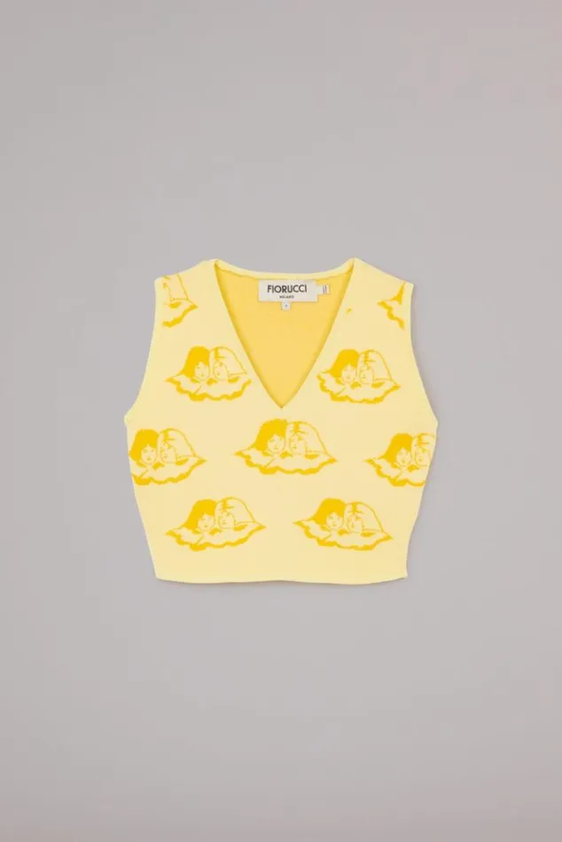 Women Fiorucci All Over Angels Knit Crop Vest Yellow Yellow Women Fiorucci All Over Angels Knit Crop Vest Yellow Yellow