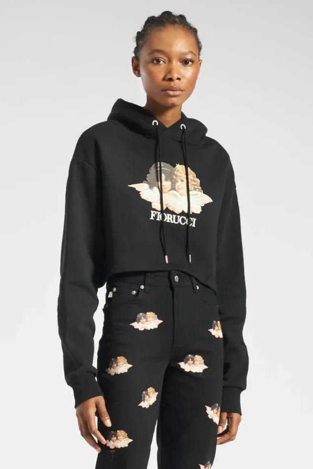 Women Fiorucci Angels Crop Hoodie Black Black