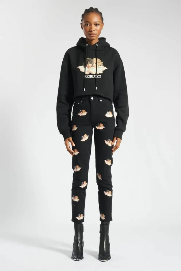 Women Fiorucci Angels Crop Hoodie Black Black Women Fiorucci Angels Crop Hoodie Black Black