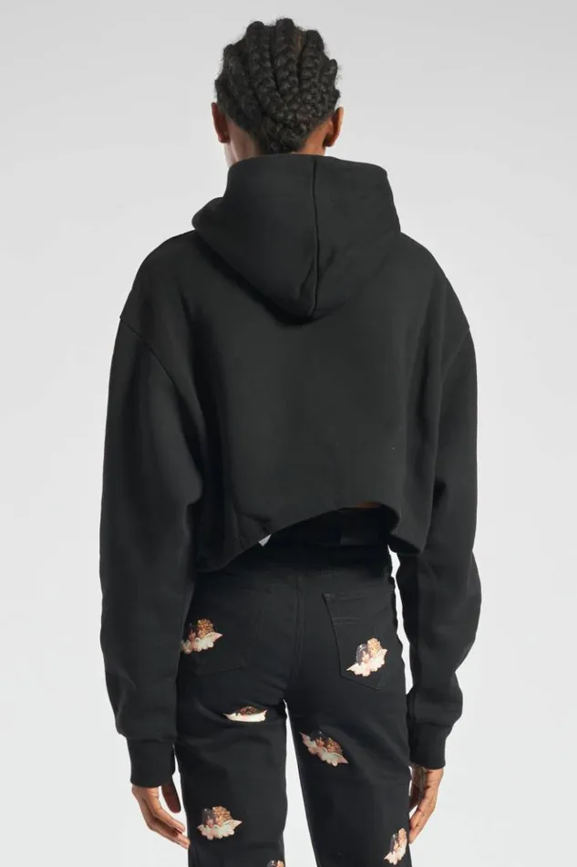 Women Fiorucci Angels Crop Hoodie Black Black Women Fiorucci Angels Crop Hoodie Black Black