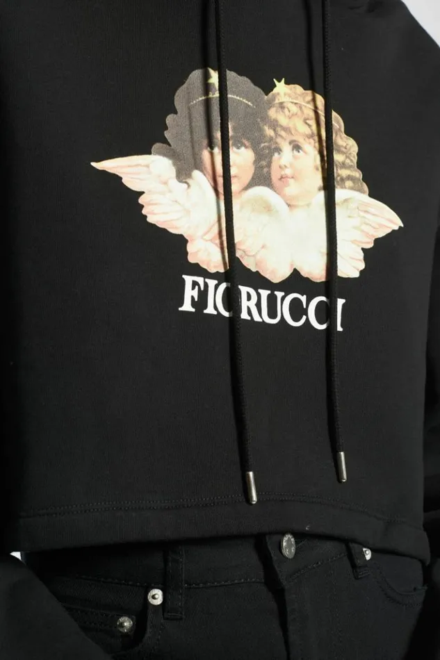 Women Fiorucci Angels Crop Hoodie Black Black Women Fiorucci Angels Crop Hoodie Black Black