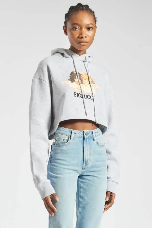 Women Fiorucci Angels Crop Hoodie Grey Grey