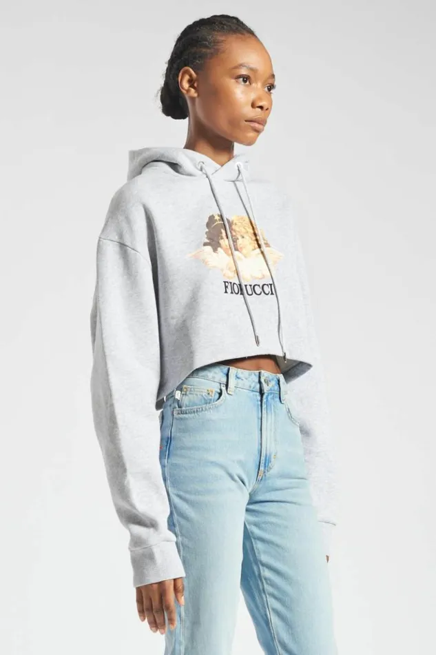 Women Fiorucci Angels Crop Hoodie Grey Grey Women Fiorucci Angels Crop Hoodie Grey Grey