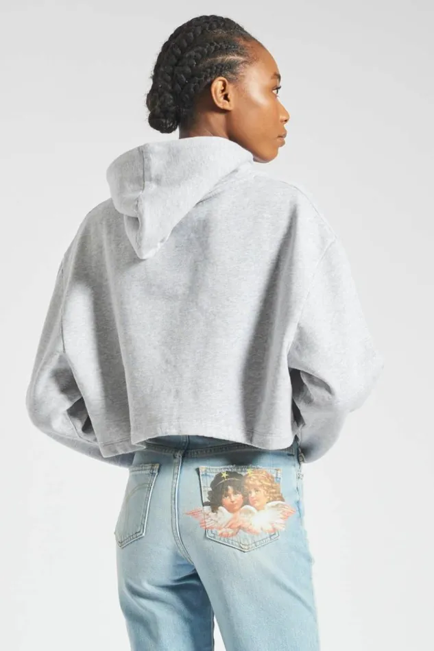 Women Fiorucci Angels Crop Hoodie Grey Grey Women Fiorucci Angels Crop Hoodie Grey Grey