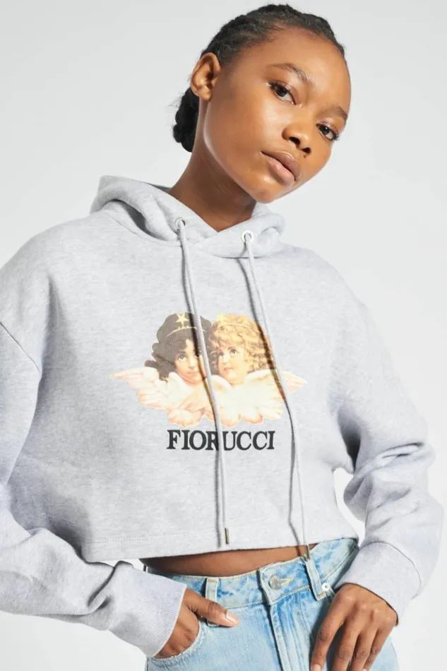 Women Fiorucci Angels Crop Hoodie Grey Grey Women Fiorucci Angels Crop Hoodie Grey Grey