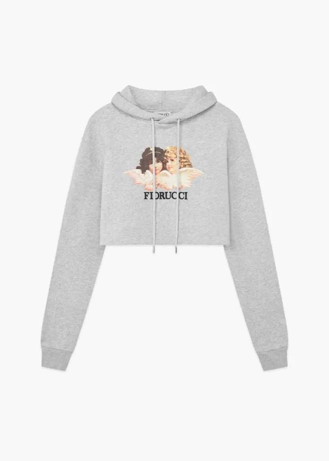 Women Fiorucci Angels Crop Hoodie Grey Grey Women Fiorucci Angels Crop Hoodie Grey Grey
